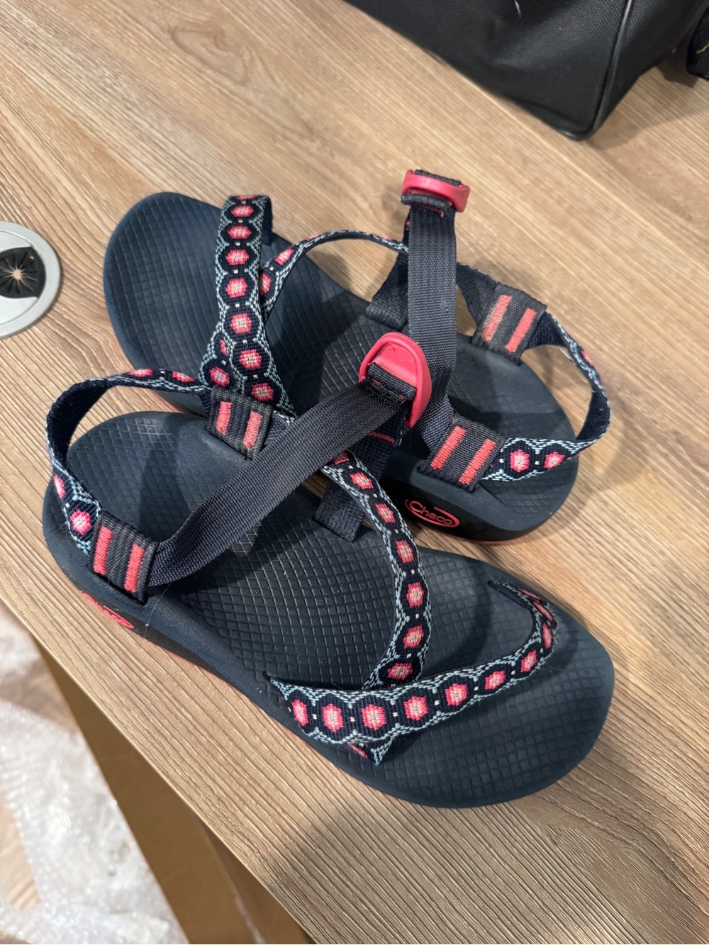 Chaco Women's Sport Sandal in Black with Pink Pattern